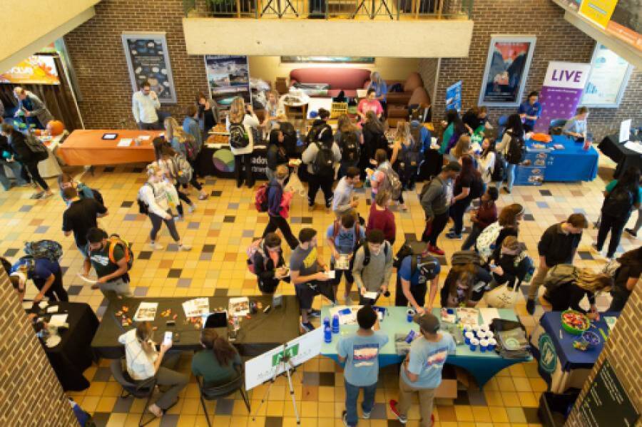 Bird's eye view of the Kirkhof Center lobby